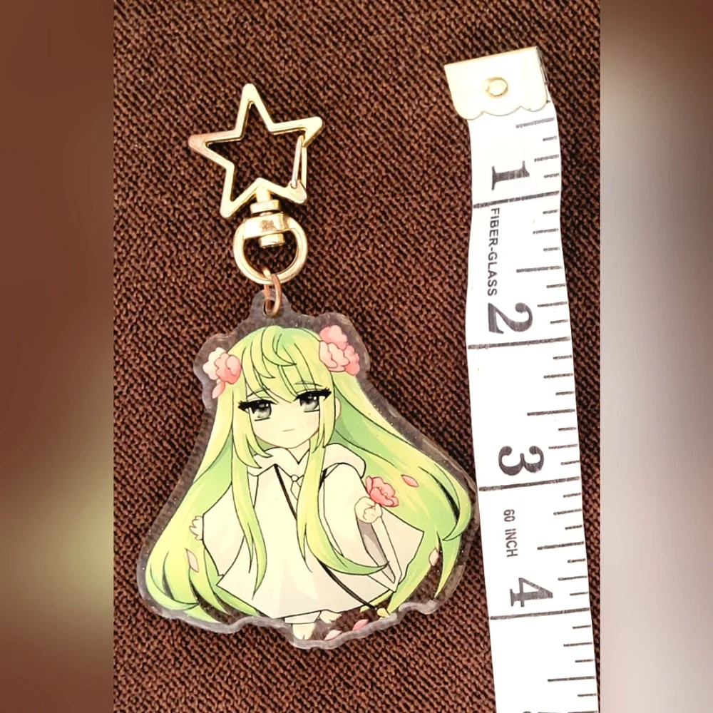 Green Anime Glittered Doubled Sided Holo Keychain with Star Clip